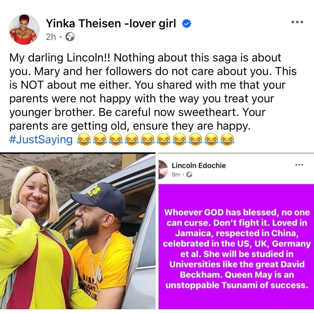 ?Queen May is an unstoppable Tsunami of success?- Linc Edochie sends support to May Yul Edochie after his ex-fiancee, Yinka Theisen, threw jabs at her